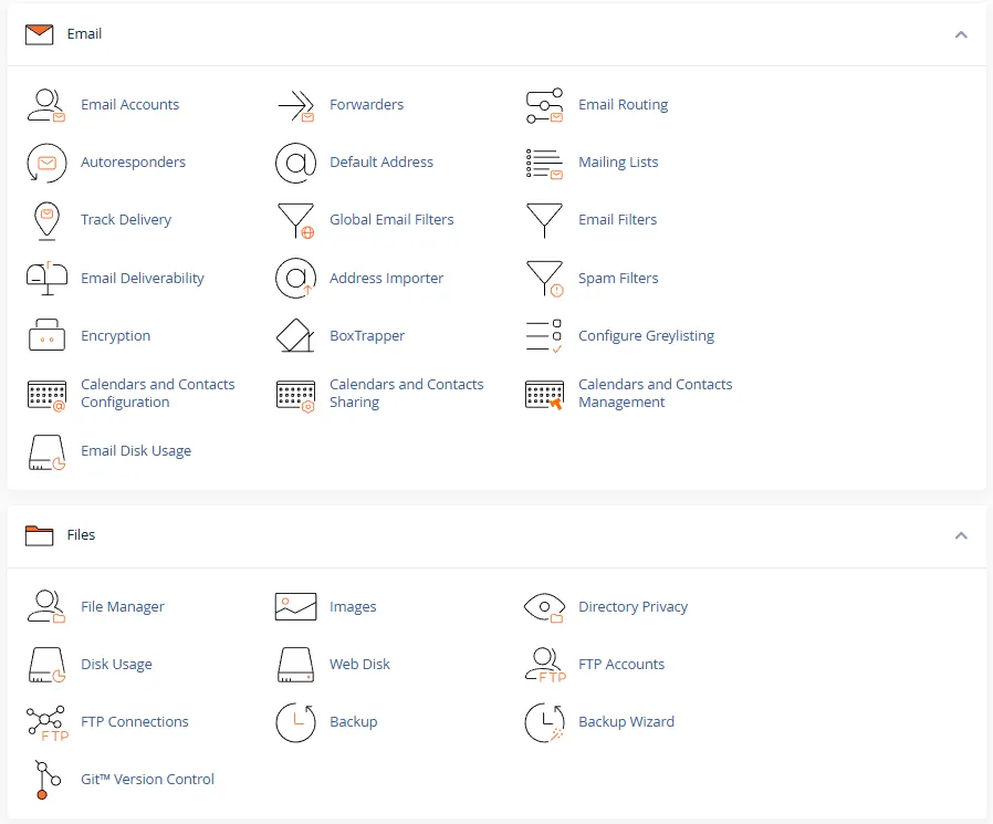 ตัวอย่างหน้าจอระบบจัดการ Web Hosting cPanel